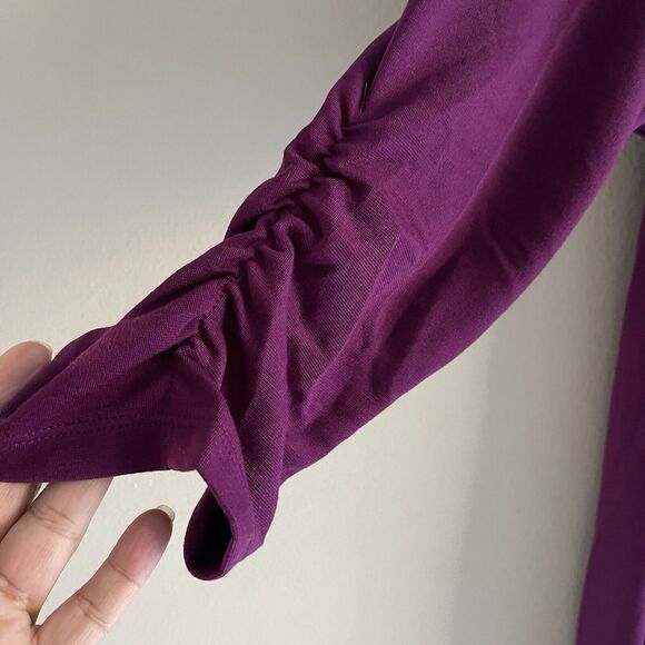 Susan Graver Purple Midi Dress Plus Size 3X A Line soft Knit Ruched Sleeve - Picture 5 of 11